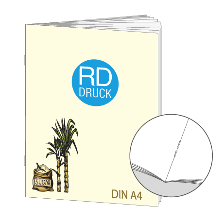 Broschüre aus Zuckerrohrpapier | DIN A4 16-Seiter | bedruckt