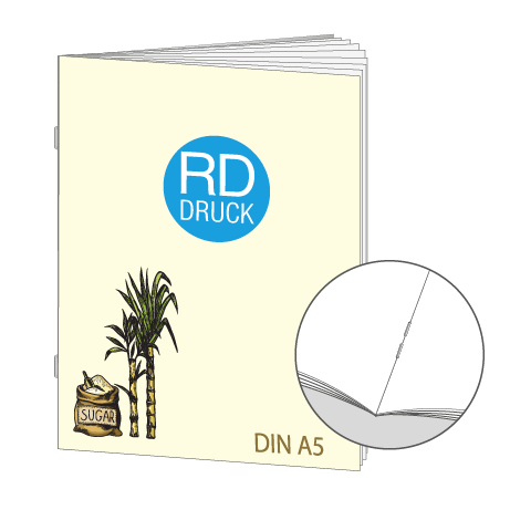 Broschüre aus Zuckerrohrpapier | DIN A5 24-Seiter | bedruckt